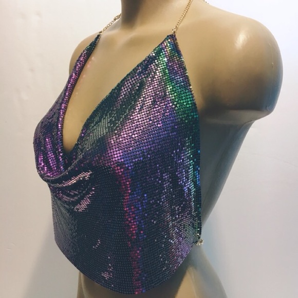 ⬇️ NWOT Sexy Chain Metal Mesh Going Out Clubbing Top - Picture 4 of 7